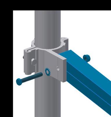Attach the other end of the Brace to the Post using a Post Clamp. Post Clamp to Post Attachment Where bracing is required to a post, a sliding Post Clamp is installed as shown.