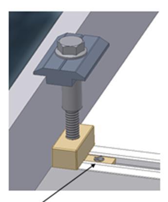 5 inches of Rail extending beyond the PV panel frame. Clamp the PV panel frame by inserting the T-Bolt into the Rail slot.