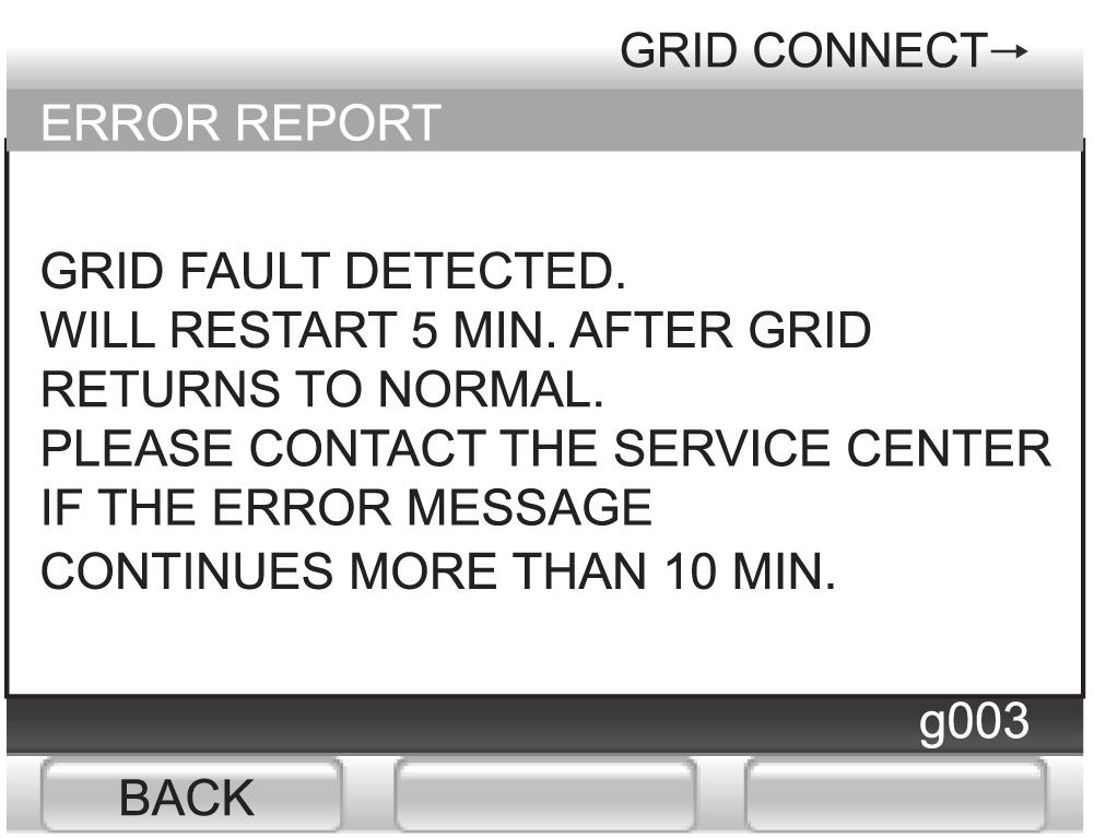 If an Outage Occurs on the Commercial Power Grid If an outage occurs on the commercial power grid, an error message and error code are displayed on the Remote Controller.