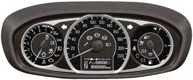 Instrument Cluster GAUGES A B C E203829 D A B C D Tachometer Speedometer Fuel gauge Information display Tachometer Indicates the engine speed in revolutions per minute.