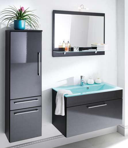 This high quality comfortable and spacious bathroom system offers high-gloss MDF fronts, soft closing and metal handles.