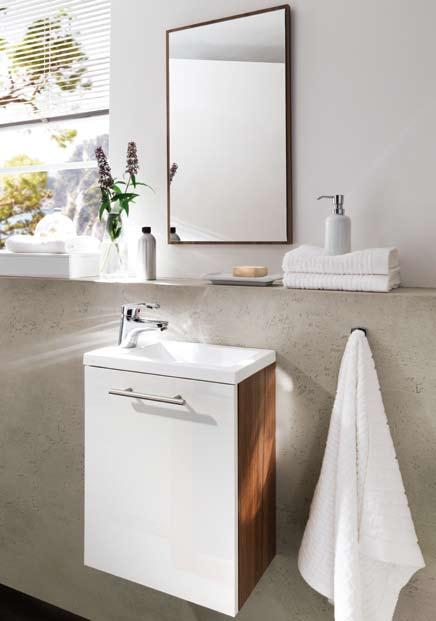 Akzent This petit and practical vanity is a good idea for smaller spaces and guest bathrooms.