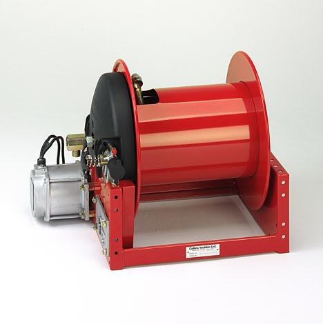 Powered The Collins Youldon hose reel range is available with pneumatic, hydraulic, or electric rewind motors.