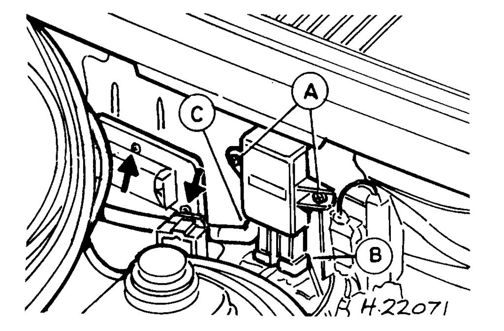 engine compartment. Do not allow the module to drop into the passenger compartment as irreparable damage is likely to result (see illustration).