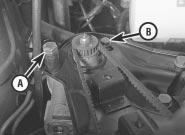 Braking system 9 15 24.6 Belt-break switch in drivebelt cover A Main switch body B Release lever 24.7 Modulator drivebelt cover to mounting bracket securing bolts (arrowed) 24.