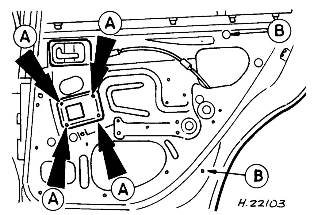 Bodywork and fittings 11 15 31.20 Regulator retaining rivets (A) and lower window glass guide securing screws (B) on rear door window glass guide securing screws (see illustration).