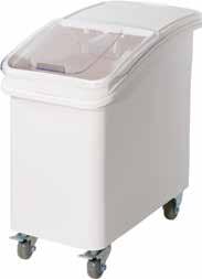 caster wheels with brakes make this bin convenient to move from one kitchen work area to another Scoop handle designed to remain out