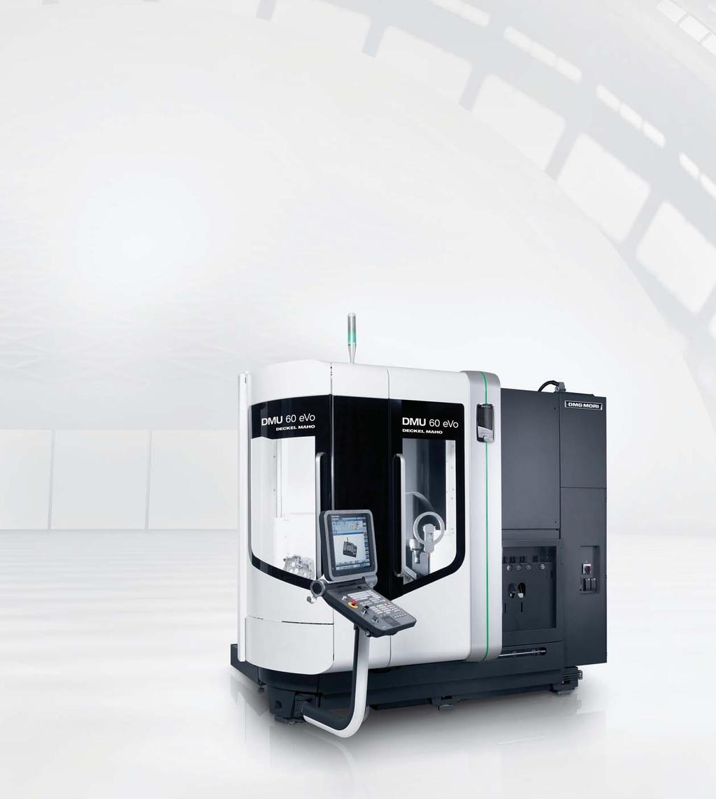 Applications and parts Machine and technology Pallet changer Control technology Technical specifications DMU evo Series Maximum productivity: 5-axis machining with a compact pallet changer.