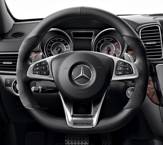 Visual Equipment Differentiation Steering Wheels 280 Nappa Leather Multifunction Steering Wheel Standard on GLS350d, 450, & 550 4MATIC The 12 ergonomic control buttons on the left of the