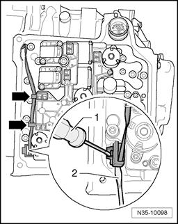 Direct Shift Gearbox (DSG) Mechatronic unit J743, removing and installing - Loosen bolts - arrows - of oil pan - A - in diagonal sequence and remove.