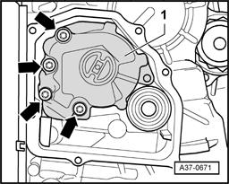 Transmission oil pump, removing and installing - Slide transmission oil pump - 1 - on to input shaft, pay attention to splines of oil pump/input shaft when doing this.