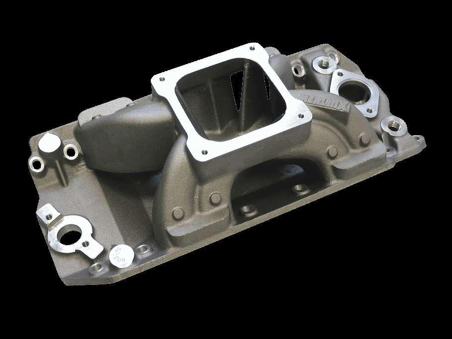 MANIFOLDS MERLIN X Big Block Chevy ALUMINUM INTAKE MANIFOLDS X To provide an ample volume of air and fuel for large cubic inch engines, while maintaining good velocity was the challenge facing