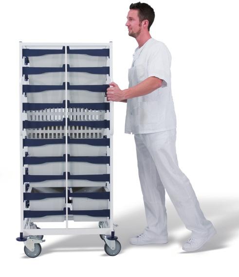 The container trolleys provide optimum protection of items during transportation. Fitted with Vario panels that can be removed.