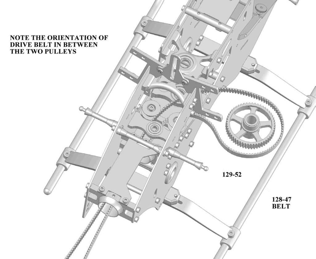 Note the orientation of drive belt in between the two pulleys 129-52 128-47 BELT Illustration 1i In this step you will install the tail rotor drive pulley into the main frame assembly.