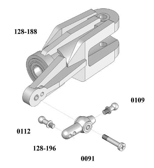 Apply a small amount of medium thread lock when threading into metal parts 128-190 aggressive location 0057 0057 Normal location NOTE: Flat on flybar for set screw 128-193 128-190 Illustration 4b In