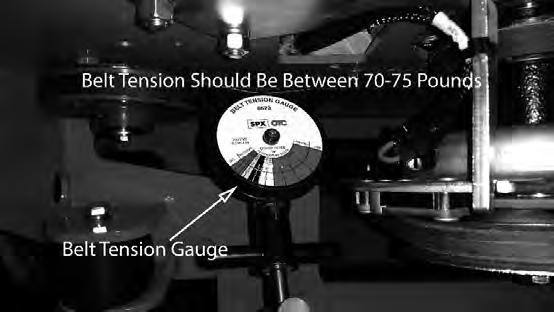 Use a ¾ wrench to loosen the jam nuts and either tighten for more belt