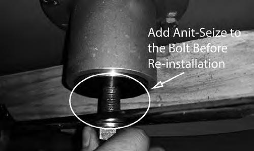 You might need to put a ¾ wrench on top of the pulley bolt to keep the blade from spinning. Bolts used have right-handed threads.