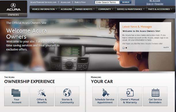 and update maintenance and service records, manage your financial services account, and access other useful information. Visit owners.acura.com to register.