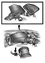 9-12 Vehicle Service and Care 4. Remove the five retaining clips on the air filter housing. 5. Pull straight up on cover, while holding the cover remove the air filter. 6. Install the air filter. 7.