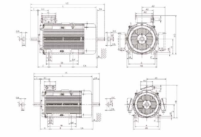 Dimensions Dimensions Three-phase motors with squirrel-cage rotor, basic version, transnorm version Three-phase motors with squirrel-cage rotor, basic version, transnorm version Size 280, 315 with