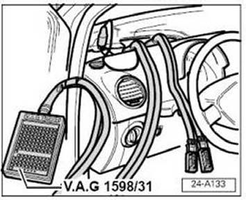 Checking Wiring Tip: Refer to applicable Repair Manual section for instructions regarding engine or diesel control module access. Connect correct VAG 1598 test box, (as indicated in above table).