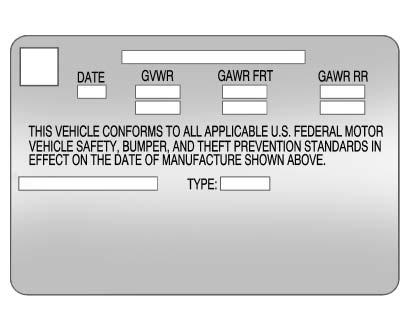Driving and Operating 9-15 Refer to the vehicle's Tire and Loading Information label for specific information about the vehicle's capacity weight and seating positions.