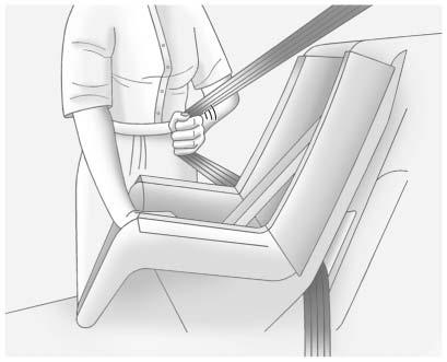 3-56 Seats and Restraints 5. Pull the shoulder belt all the way out of the retractor to set the lock. When the retractor lock is set, the belt can be tightened but not pulled out of the retractor. 6.
