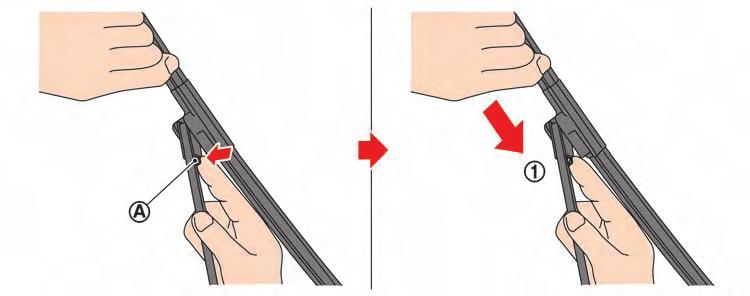 REPLACING THE WIPER BLADES Replace the wiper blades if they are worn. 1. Pull the wiper arm. 2.