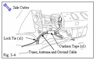 Tuner Cable Connector (c) Install the tuner cable connector and antenna cable connector to the vehicle wire harness connectors as shown in the figure. (Fig. 3-3) Vehicle Wire Harness Connectors Fig.
