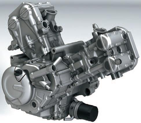 ENGINE DESIGN Engine design - outline The four-stroke, DOHC, 645cc, 90-degree V-twin engine delivers broad torque in the low-to-mid rpm range.