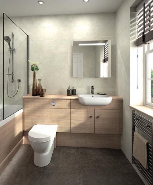 By reducing the WC unit and basin sizes you can add a toilet roll unit with spare roll storage and a large tall unit to house all of your bathroom