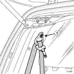 SAFETY ACCESSORIES Rear seat belt: Removal - Refitting 59A - Always replace the rear seat belt inertia reel bolt after each removal. - the rear seat belt inertia reel bolt (6).