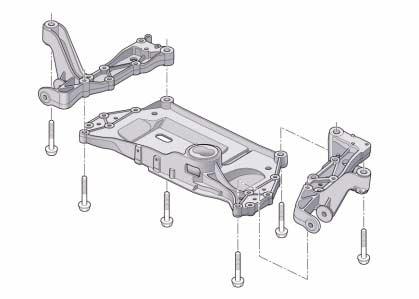 The components of the assembly carrier are made from aluminium. The assembly carrier is bolted rigidly to the body at six points.
