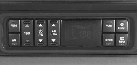1 FRONT (Defrost): Pressing this button directs most of the air to the windshield and the outboard outlets (for the side windows), with some air directed to the floor outlets.