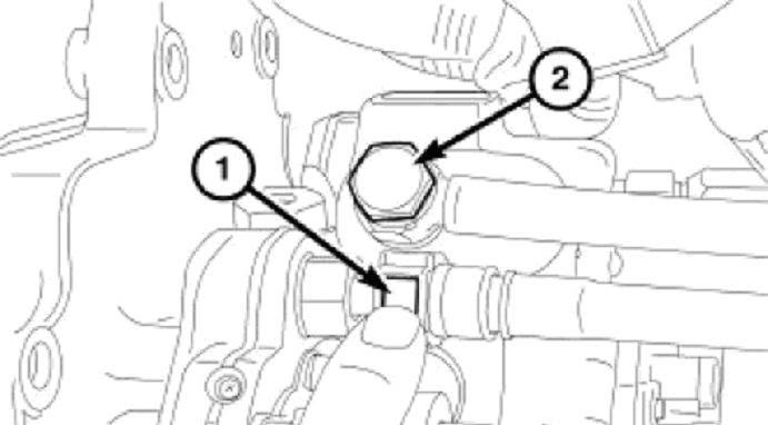 NOTE: Photo shows the common rail system on the 2007.5 through 2012 trucks. F. Cut fuel line and insert PL-1005 fitting using oil. Attach to DIPF-1003 fitting on the injection pump. Torque to 18 lb.