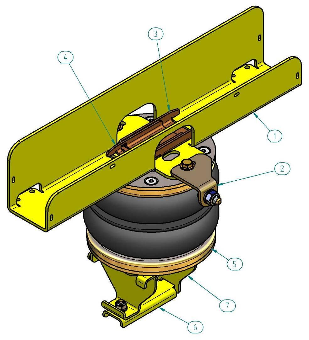 4. COMPLETE ASSEMBLY The complete (left-side) auxiliary air suspension assembly is shown by the diagram below.