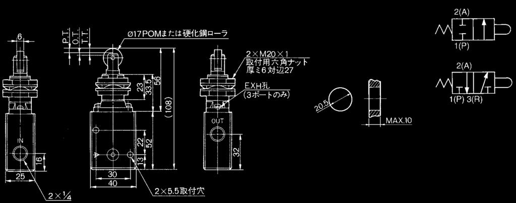 2/3 Port Mechanical Valve Series 00 Series 00 Roller plunger 20-02-06-02-06 20-02-06S -02-06S (