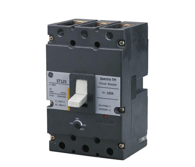 GE introduces Spectra TM125, a thermal magnetic MCCB in 3 / 4 pole for overload and short circuit protection. Spectra TM125 has been tested for breaking capacities upto 36kA at 415VAC.
