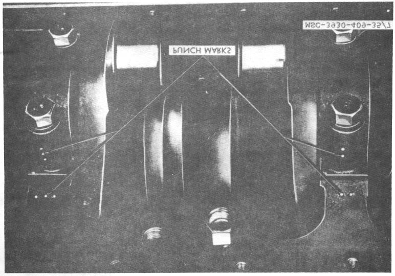 Figure 3-19. Punch marks, main bearing identification. 3-41. Crankshaft and Main Bearing Installation a.