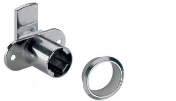 Cylinder cam lock Trikey For exchangeable barrels Cylinder cam lock With fitted cam, 2 mm cranked Right and drawer locking (depending on fitting situation) Complete with rosette Nickel-plated
