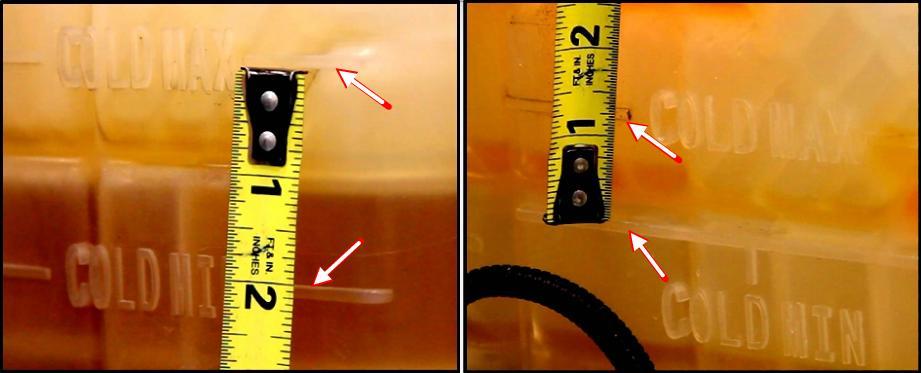Step 6: MIN Level Indicator On the Deaeration Tank, measure the distance between the coolant MIN and MAX level lines.