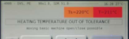 Display: Pipe dimension, time + outside temperature Indication of nominal temperature (orange) and current