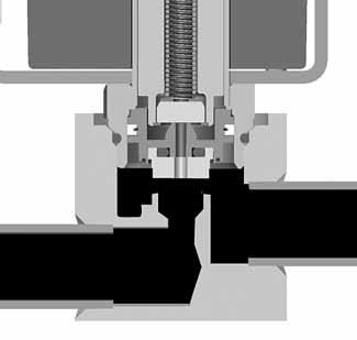 The bottom of the plunger contains a compatible sealing material, which closes off the orifice in the body, stopping flow through the valve.