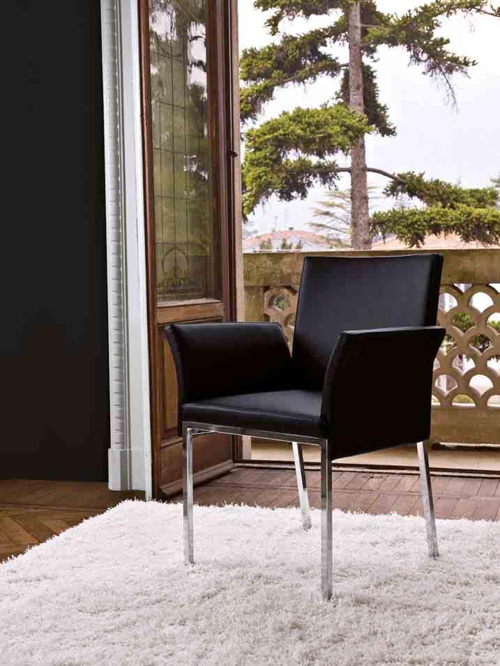 Steel tube structure, seat, back and arms covered with buffed leather or imitation
