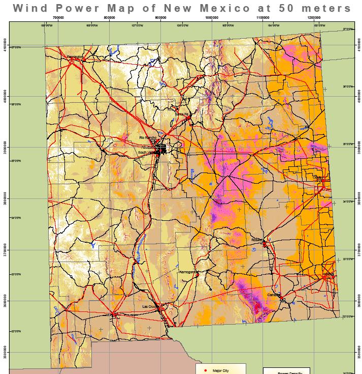 Wind Energy Potential in NM Map By created by TrueWind