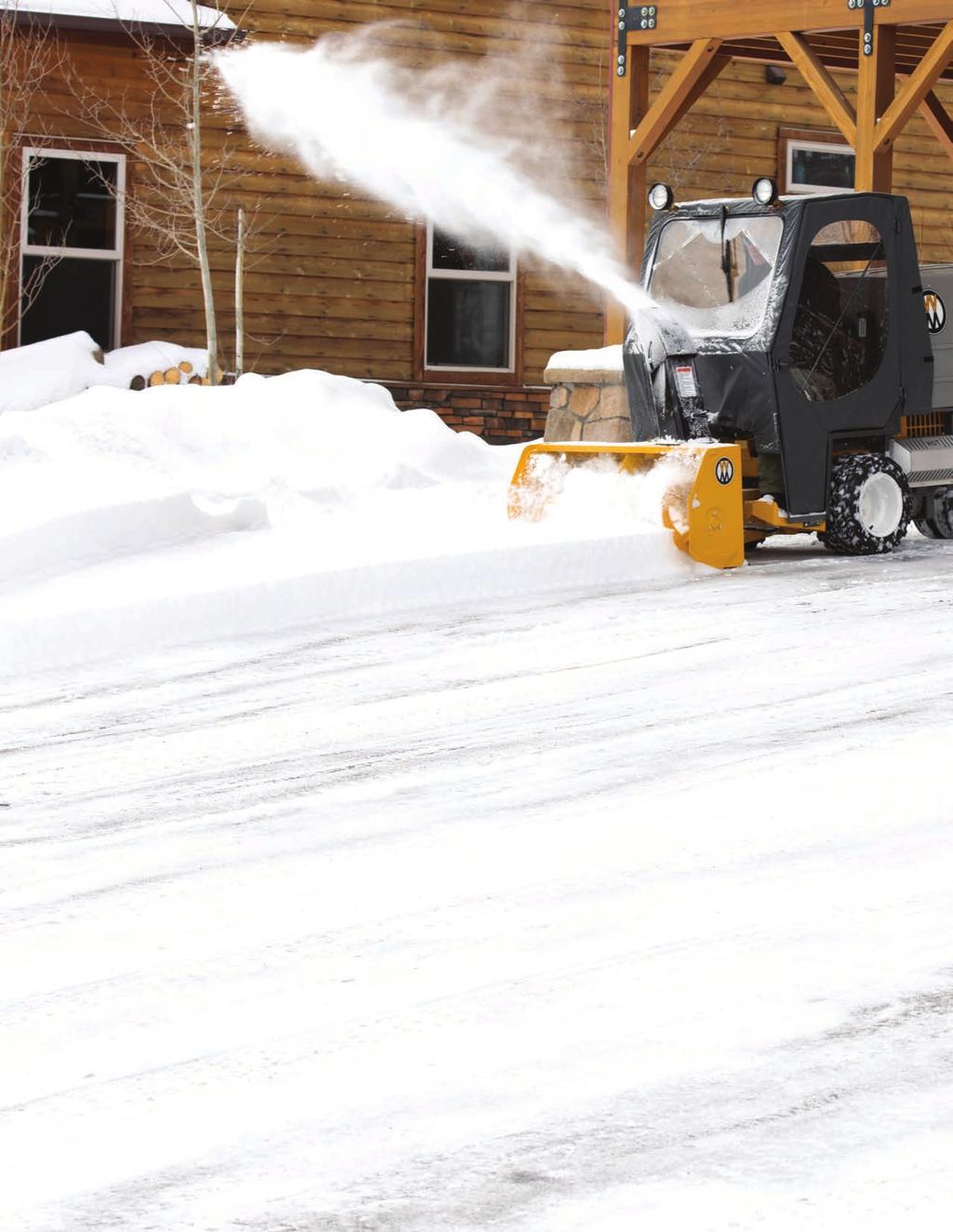 Two-Stage Snow Blower (42 or 50 ) Single-Stage Snow Blower A powerful add-on which throws snow up to 40 feet with a directional discharge spout that can be adjusted 180
