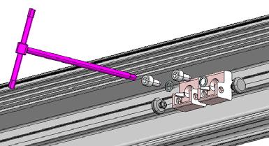 Take the carriage close to the contact point until the two touch. Re-tighten the carriage securing screws. = = fig. 21 6.