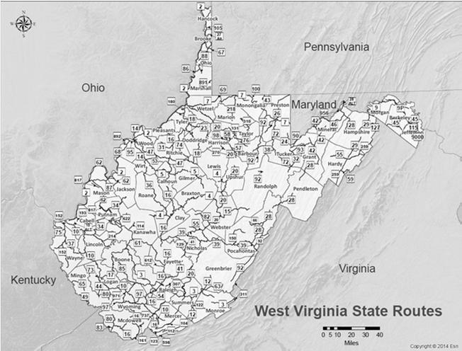 WV Routes County Routes County Routes (CR 65 & CR 9/1) Circle with