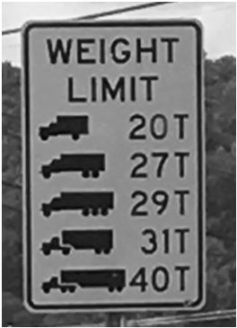 Note!!! Bridge truck weight limit signs for coal haul