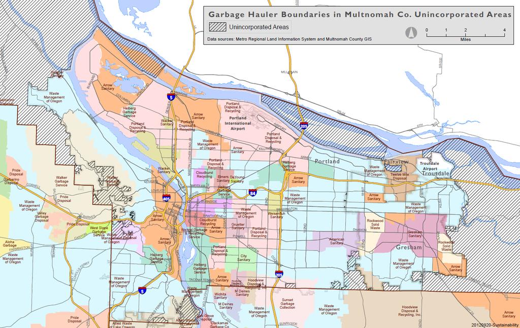 Multnomah y Solid Waste Regulatory System Report Figure 1: Multnomah y Collection Area Map Sauvie Island is north of the Multnomah Channel and west of the Columbia River Northwest Hills Area is west